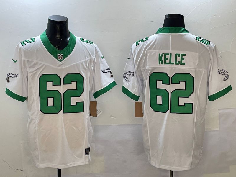 Men Philadelphia Eagles #62 Kelce White Retro three generations 2025 Nike Vapor Limited NFL Jersey style 1